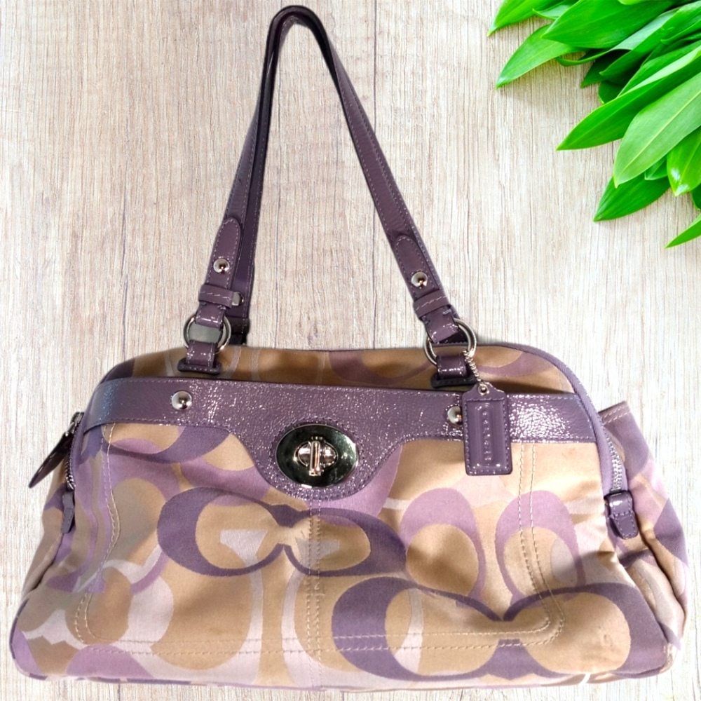 Coach Purple Tan Shoulder Bag Purse Handbag